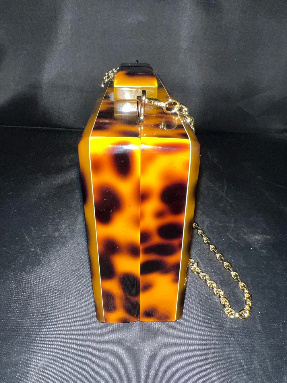 Tortoiseshell Box Clutch with Gold Chain Strap